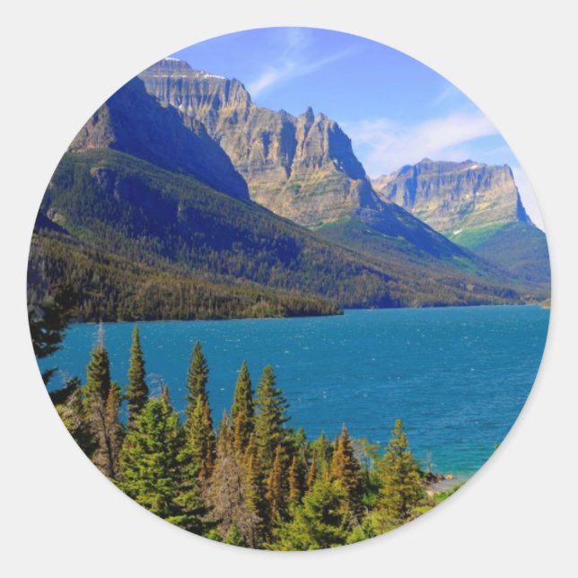 St. Mary Lake,  Glacier National Park,  Montana Classic Round Sticker (Front)