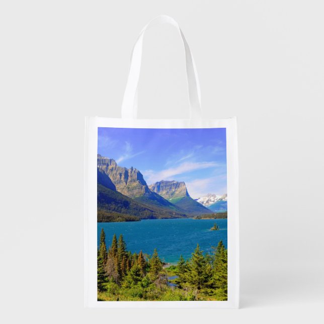 St. Mary Lake,  Glacier National Park,  Montana Reusable Grocery Bag (Front)