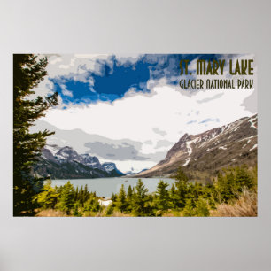 St. Mary Lake Glacier National Park Vintage Poster