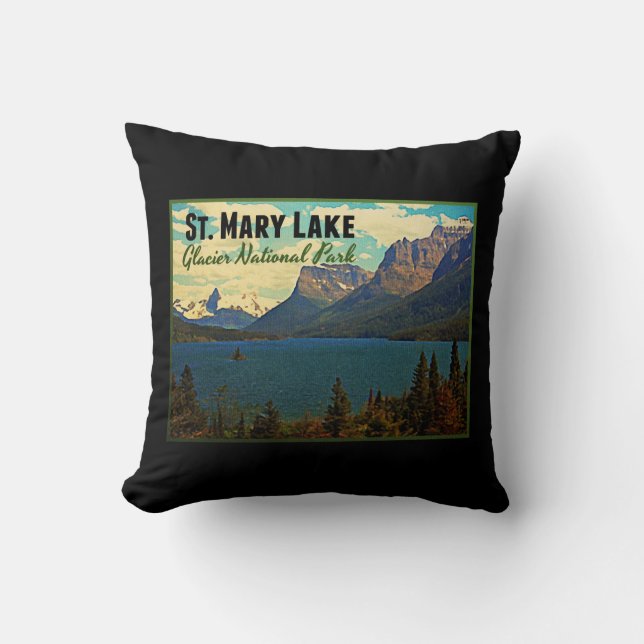 St. Mary Lake Glacier NP Throw Pillow (Front)