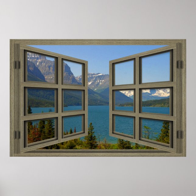 St. Mary Lake Through An Open Window Poster (Front)