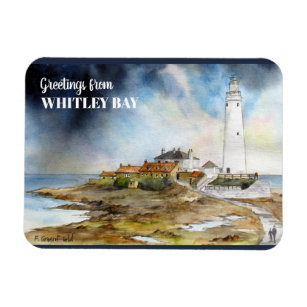 St Mary Lighthouse in Whitley Bay Watercolor Magnet
