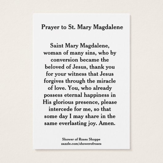 St. Mary Magdalene Catholic Holy Cards (Back)