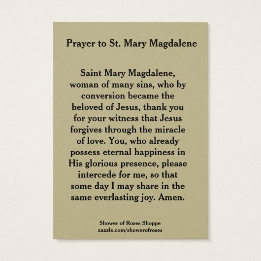 St. Mary Magdalene Feast Day July 22 (Back)