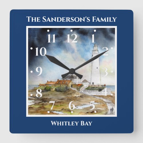 St Marys Lighthouse Whitley Bay North East England Square Wall Clock