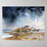 St Marys Lighthouse Whitley Bay Watercolour Poster at Zazzle
