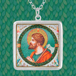 St. Matthias the Apostle (JMAS 09) Square Silver Plated Necklace<br><div class="desc">St. Matthias (1st century) was chosen by lot in the interim between the Ascension and Pentecost to replace Judas Iscariot as an Apostle. Traditions vary somewhat about his post-selection ministry but agree that he suffered martyrdom. Here, he shoulders an axe as its instrument; in other representations, he may carry a...</div>