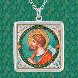 St. Matthias the Apostle (JMAS 09) Square Silver Plated Necklace