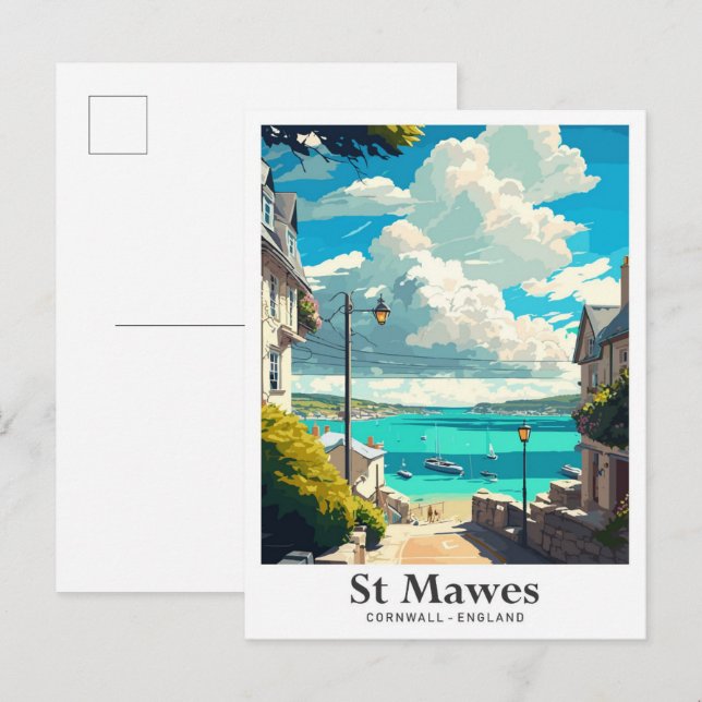 St Mawes Cornwall England Travel Illustration Postcard (Front/Back)