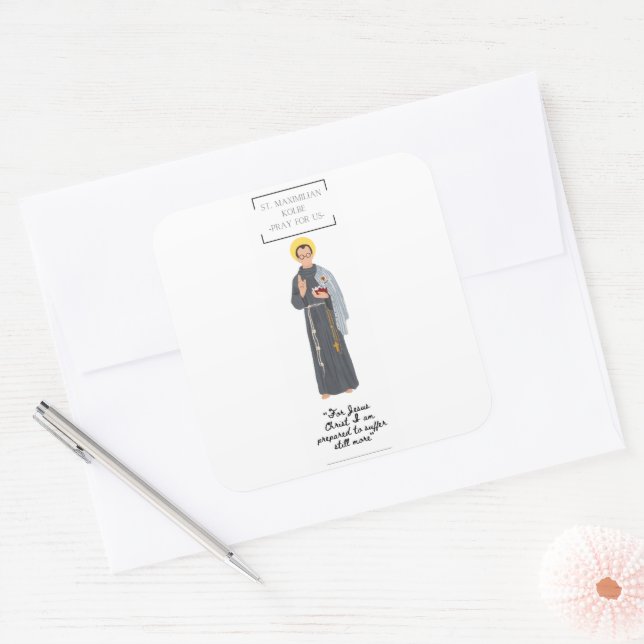 St. Maximilian Kolbe Flat Greeting Card Square Sticker (Envelope)