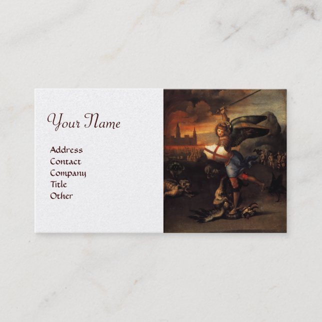 St Michael and Dragon Brown Parchment White Pearl Business Card (Front)