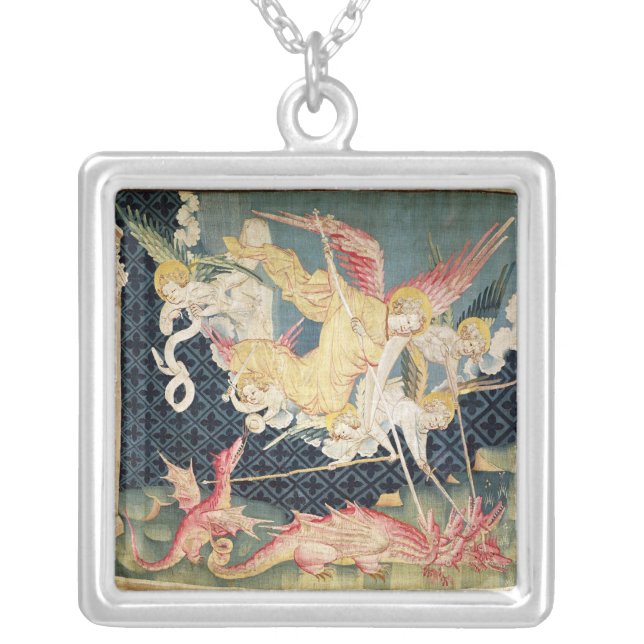 St. Michael and his angels fighting the dragon Silver Plated Necklace (Front)