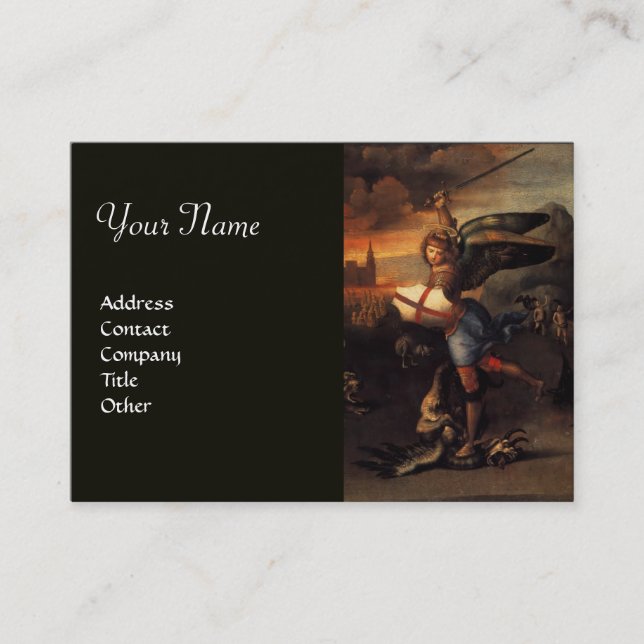 St Michael and the Dragon ,black Business Card (Front)