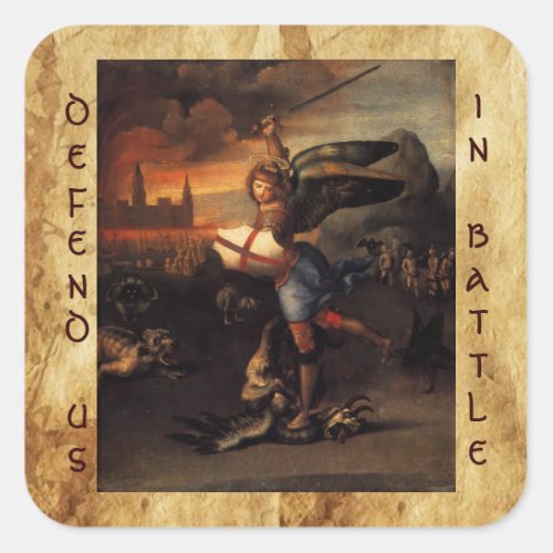 St Michael and the Dragon brown parchment Square Sticker