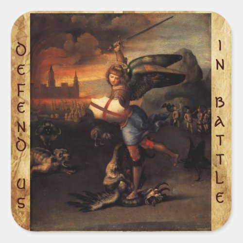 St Michael and the Dragon Brown Parchment Square Sticker