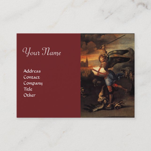 St Michael and the Dragon , monogram red Business Card (Front)
