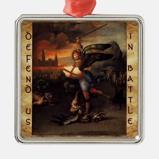 St Michael and the Dragon Prayer Metal Ornament (Front)