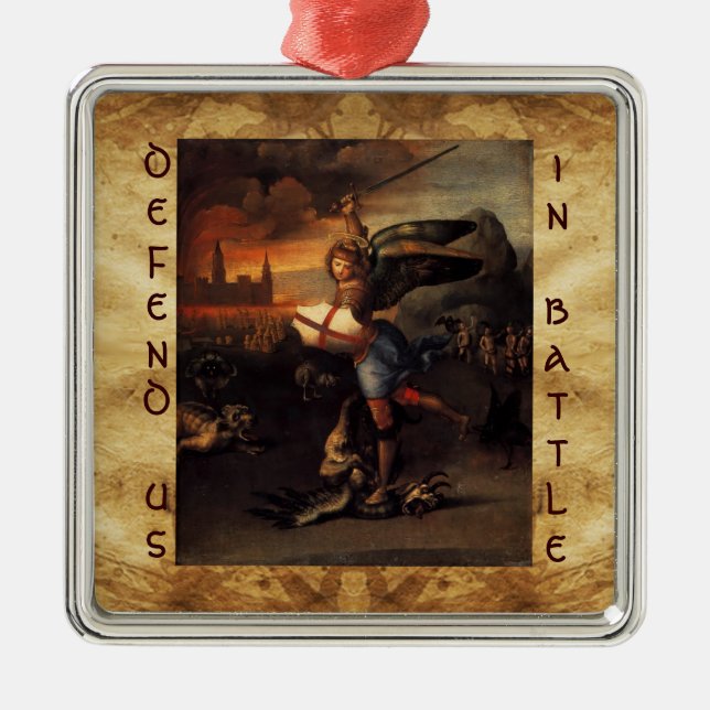 St Michael and the Dragon Prayer Metal Ornament (Front)