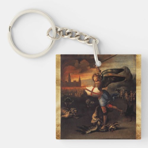 St Michael and the Dragon  Prayer Parchment Keychain