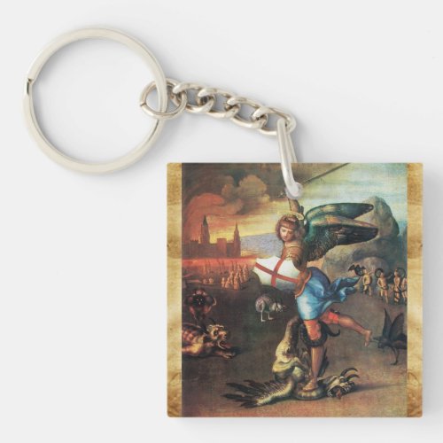 St Michael and the Dragon  Prayer Parchment Keychain