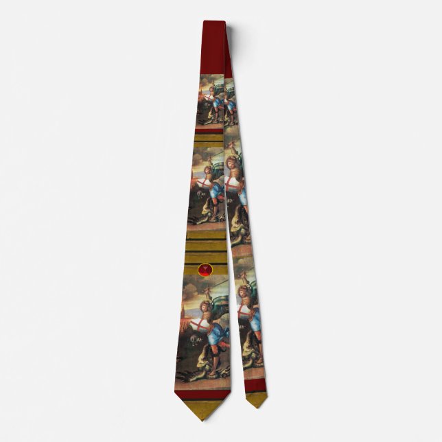 St MICHAEL AND THE DRAGON, Ruby Neck Tie (Front)