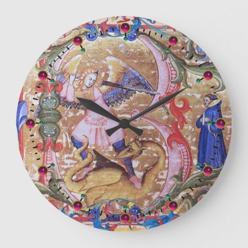 St Michael Archangel And Dragon Antique Floral Large Clock