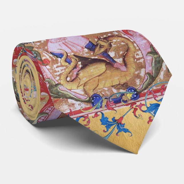 St. Michael Archangel And Dragon Antique Floral Neck Tie (Rolled)