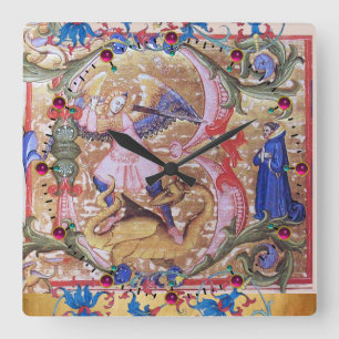 St. Michael Archangel And Dragon Antique Floral Square Wall Clock