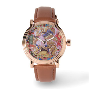 St. Michael Archangel And Dragon Antique Floral Watch
