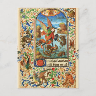 ST. MICHAEL ARCHANGEL AND DRAGON Flemish Miniature Holiday Postcard