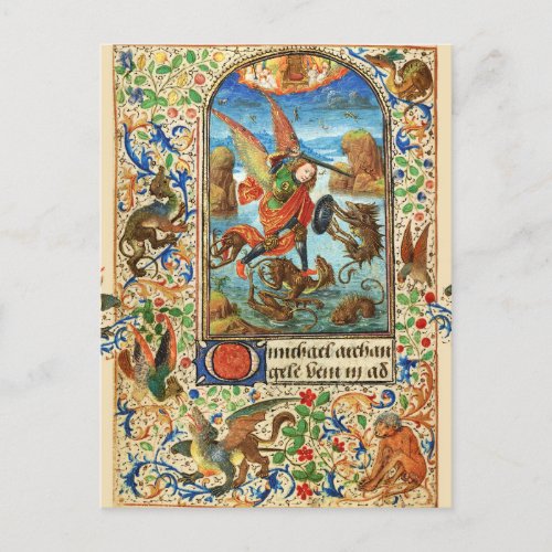 ST MICHAEL ARCHANGEL AND DRAGON Flemish Miniature Holiday Postcard