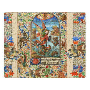 ST. MICHAEL ARCHANGEL AND DRAGON Flemish Miniature Jigsaw Puzzle
