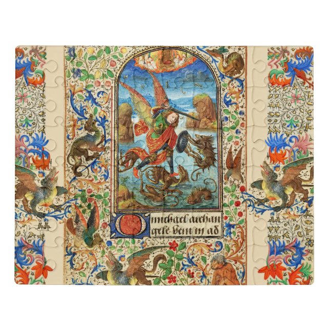 ST. MICHAEL ARCHANGEL AND DRAGON Flemish Miniature Jigsaw Puzzle (Puzzle Horizontal)