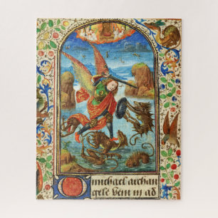 ST. MICHAEL ARCHANGEL AND DRAGON Flemish Miniature Jigsaw Puzzle