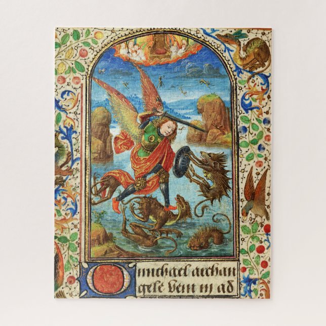 ST. MICHAEL ARCHANGEL AND DRAGON Flemish Miniature Jigsaw Puzzle (Vertical)