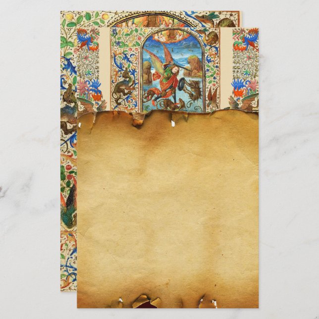 ST. MICHAEL ARCHANGEL AND DRAGON Flemish Miniature Stationery (Front/Back)
