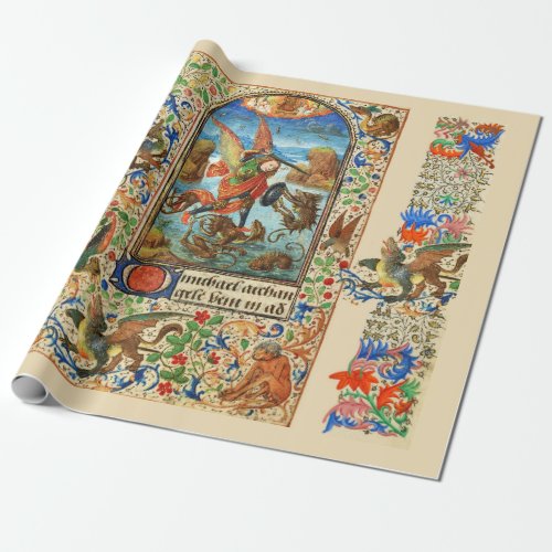 ST MICHAEL ARCHANGEL AND DRAGON Flemish Miniature Wrapping Paper