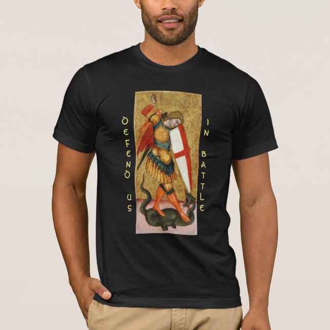 St. Michael Archangel and Dragon Sienese Black T-Shirt (Front)