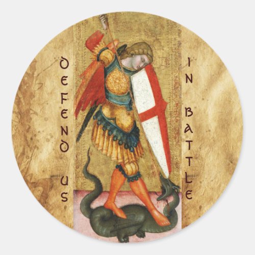 St Michael Archangel and Dragon Sienese Classic Round Sticker