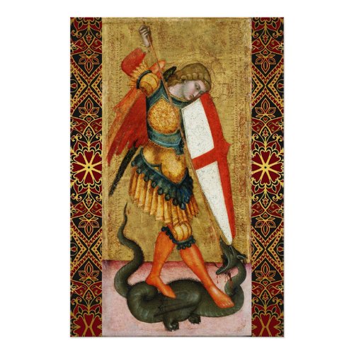 St Michael Archangel and Dragon Sienese Poster