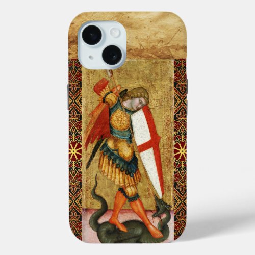 St Michael Archangel and Dragon Sienese Prayer iPhone 15 Case