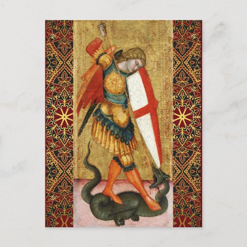 ST MICHAEL ARCHANGEL AND DRAGON Sienese Prayer Holiday Postcard