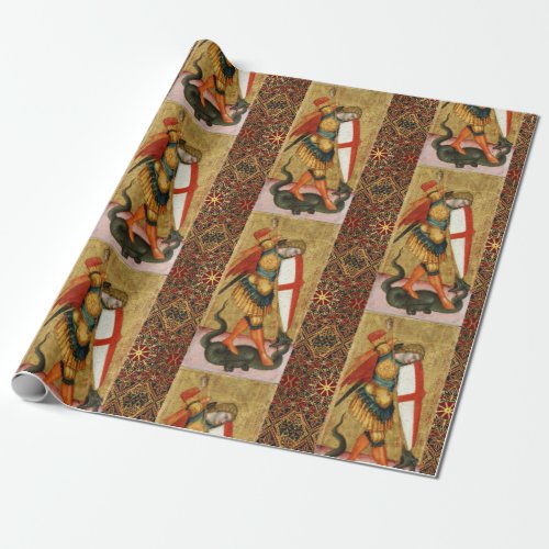 St Michael Archangel and Dragon Sienese  Wrapping Paper