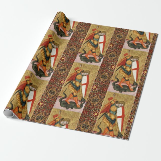 St. Michael Archangel and Dragon Sienese  Wrapping Paper (Unrolled)
