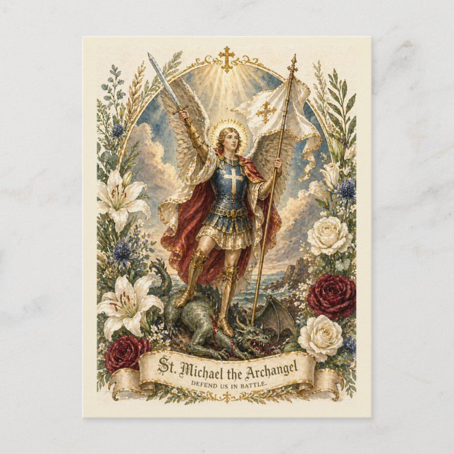 St Michael Archangel Prayer Defend us in Battle Postcard (Front)