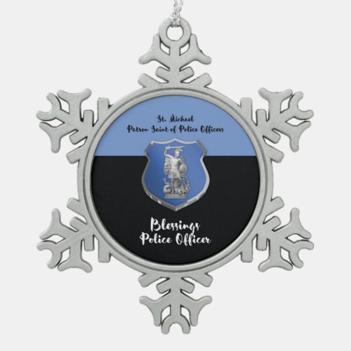 St Michael Blessings to New Police Officer Snowflake Pewter Christmas Ornament