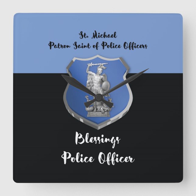 St. Michael Blessings to New Police Officer Square Wall Clock (Front)