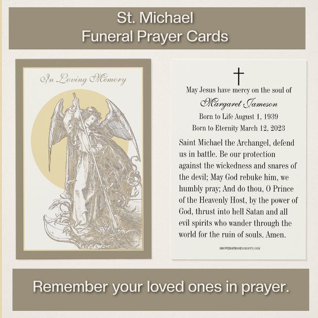 St. Michael Catholic Funeral Memorial Holy Card - (Remember your loved ones in prayer with our St. Michael Funeral Memorial prayer cards. )