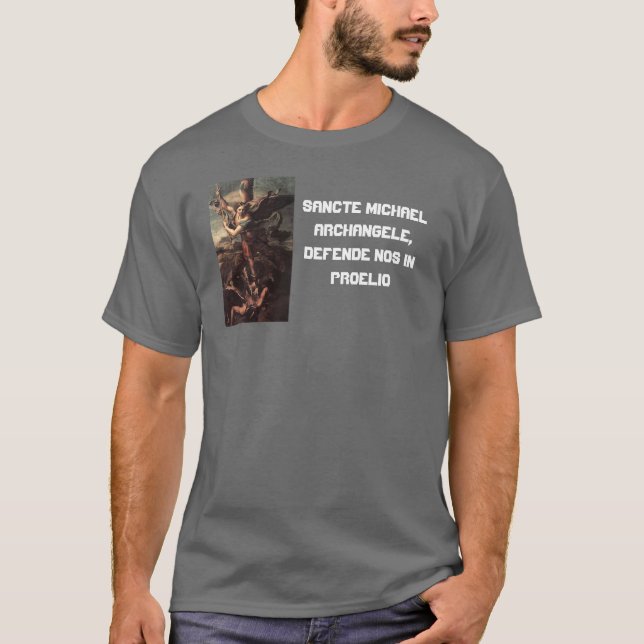 St. Michael Classic Art Latin Prayer T-Shirt (Front)