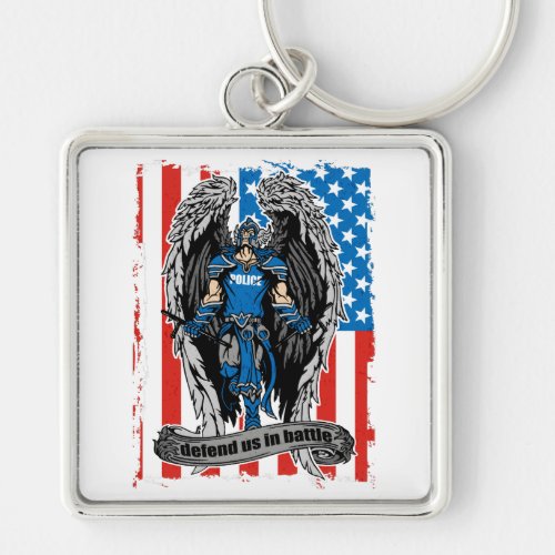 St Michael Defend Us in Battle Police Keychain